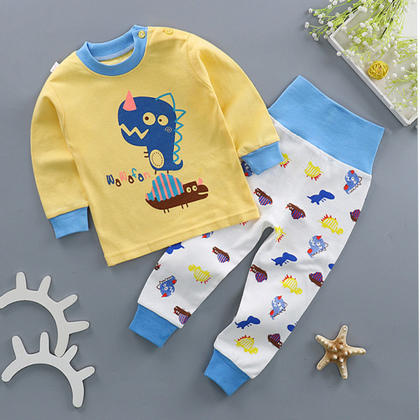 018 children Autumn pajamas kids Boy pajamas Girl pajamas suit Sleepwear long-sleeved+High waist pant baby clothes for 2T-4T