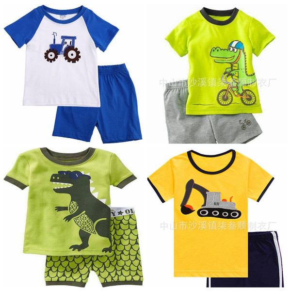 2017 Summer Kids Boys Sleepwear Sets For Children's Pyjama Sets Car Printed Short Sleeve Tops+Pants 2pcs Homewear Nightwear Suit