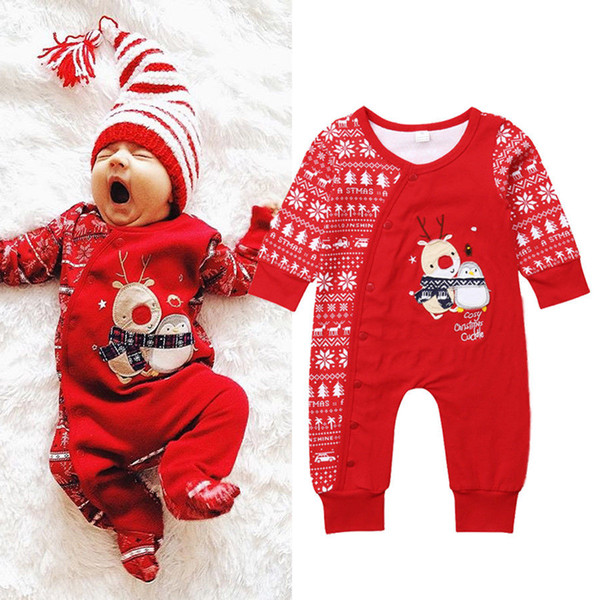 Christmas Baby Girls Boys Reindeer Red Pajamas Jumpsuit Newborn Baby Bodysuit Striped Romper Winter Wholesale Xmas Baby Clothes