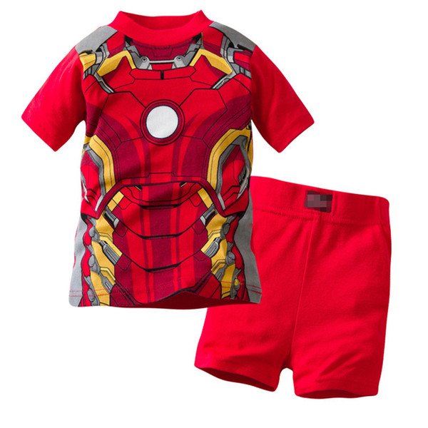 Drop Shipping Children Summer Cotton Short Sleeve Red Shorts Suit Pajamas Baby Girl Boys Sleepwear Kids clothes set SP28