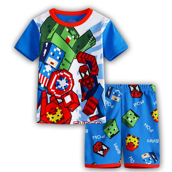 Pajamas 2-7T Boys Girls Pyjamas Children's Pijamas Kids Short Sleeve Cartoon Sleepwear Summer sleeping suits Clothing SP48