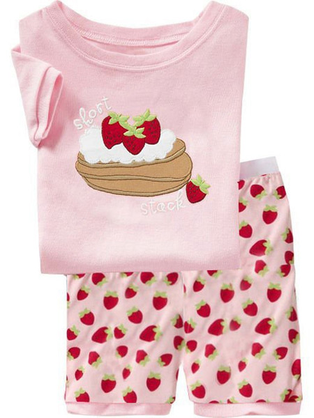 Pink Strawberry Cake Baby Girls Clothes Suit Summer T-Shirts Shorts Pants Cotton Toddler Pajamas Home Clothing Hot Sale PS113