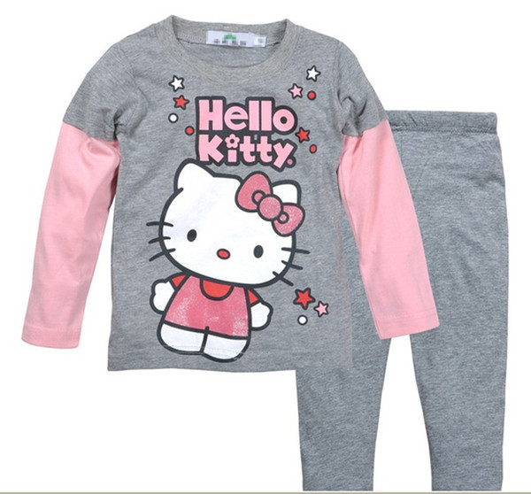 Children Baby Girls Boys Kids Hello Kitty Full Sleeve Pajamas Suit Boy Girl Sleepwear Homewear Pyjamas Sets