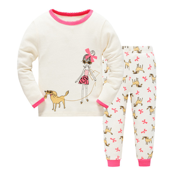 European kids sleepwear children's home dress suits the boy girl long sleeve cotton pajamas spring autumn