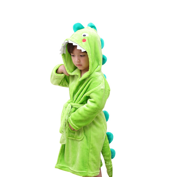 Kids Plush Hooded Bathrobe - Dinosaur Owl Reindeer Flannel Robe For Boys Girls