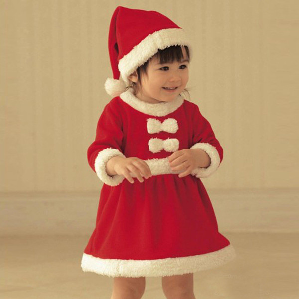 New children's Christmas suit girls Christmas dress with hat suit