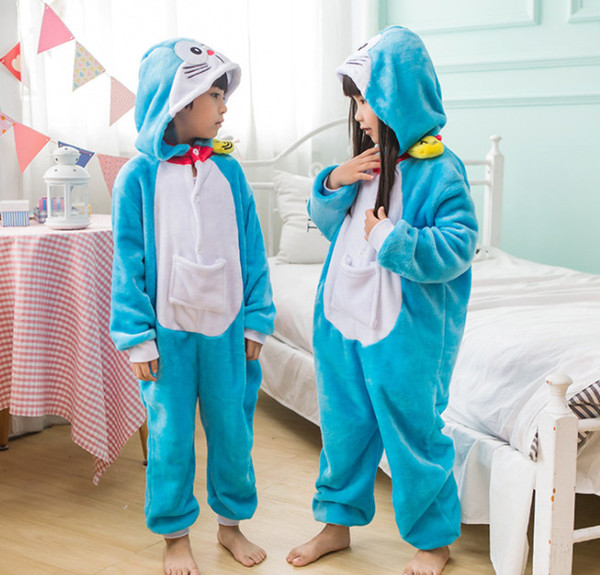 Girls Clothes Pajamas Kigurumi Cartoon blue cat Animal Licorne Onesie Sleepers Boy Halloween Costume Jumpsuit