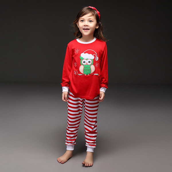 Pettigirl Retail Drop Shipping Girls Pajamas Suits Christmas Gift Red Shirts&Striped Pants Clothing Set Children Wear CS41111-01