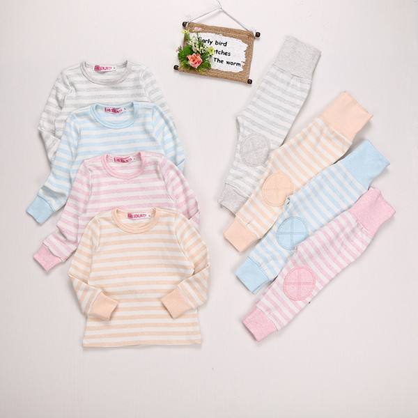 Warm Cotton Autumn Winter Pajamas Children's Underwear Suit Long Sleeve Shirt and Pants Kids Striped Sleeping Wear Clothes