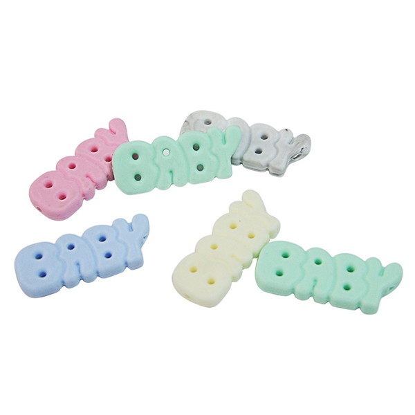 BABY Letters Silicone Baby Teether Chewable Beads BPA Free Safe Teething Beads DIY Pendant Necklace Nursing Jewelry Soft Chew Toys