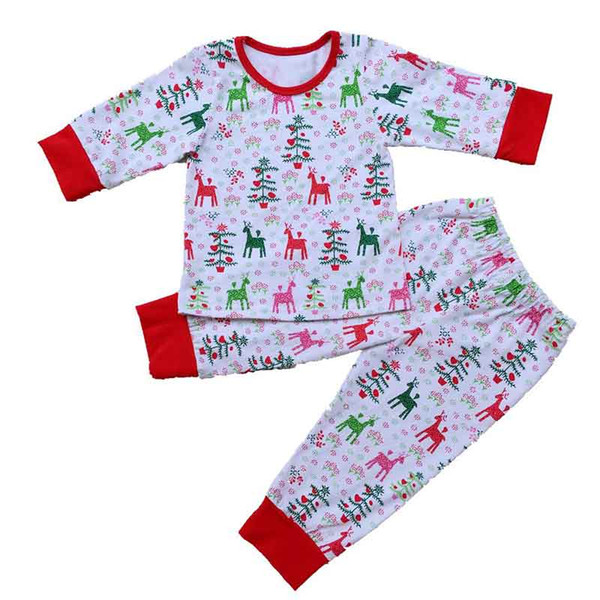 Christmas Chidlren Outfit Cotton Long Sleeve Deer Baby Girls Pajamas Set Long Sleeve Top Pants Christmas Kids Sleepwear