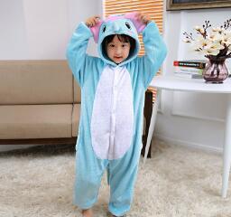 Flannel Parent-child Suit Cute Blue Pegasus Cartoon Animal V-neck Piece Piece Casual Long-sleeved Warm and Comfortable Children's Pajamas