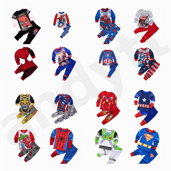 New Spring Autumn Baby Boy Children Autumn clothes Autumn pants Superman Spider-Man Batman Captain America Home Clothes Pajamas T7G001