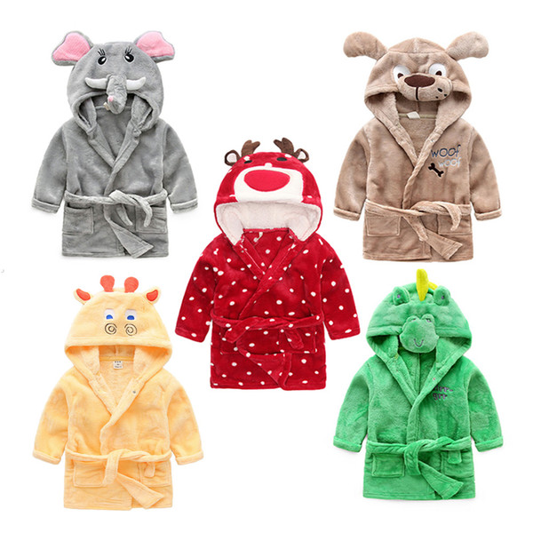 2-6T Children Bathrobe Soft Flannel Nightgowns Cute Cartoon Animal Kids Pajamas Baby Boys Girls Night-robe Clothes