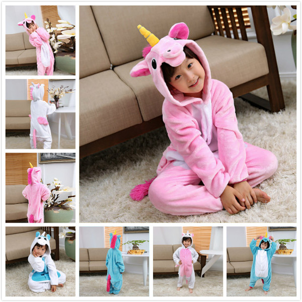 2018 New Cartoon Magic Unicorn Long Sleeve Toilet Version Flannel Conjoined Pajamas Leisure Home Clothes Baby Sleepwear Kids Cothes Set