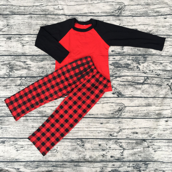 new arrival christmas pajamas sets baby girls plaid clothing girls boutique kids solid color cotton holiday sets