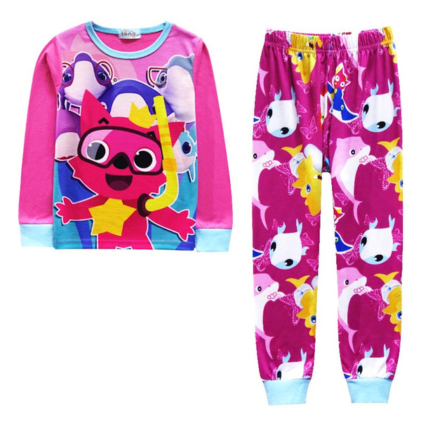 Kids Pjs Sets Spring Autumn Cotton Long sleeve Clothes Pants Cartoon Animal Shark Baby Boys Girls Children Pajamas Clothing