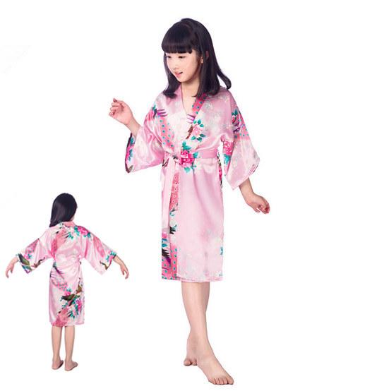 Kids Robe Satin Small Children Kimono Robes Bridesmaid Gift Flower Girl Dress Silk Bathrobe Nightgown Kimono robe 7 Sizes free