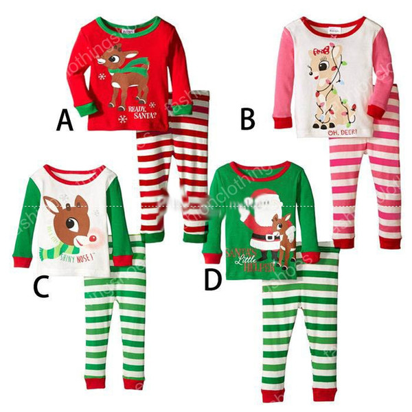 XMAS Christmas Infant Baby elk stripe Pajamas sets Kids Christmas Suits Santa Claus Deer Sleepwear for 2-6T free ship,choose size free