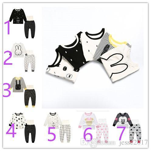 7 Style Baby Girls boys ins stripe Suits Pajamas Children Christmas Cotton cartoon long Sleeve T-shirt+Pants 2pcs sets kids clothes