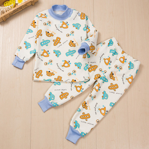 Baby boys clothes thermal underwear sets plus velvet padded cotton warm cotton suit home service sleep wholesale