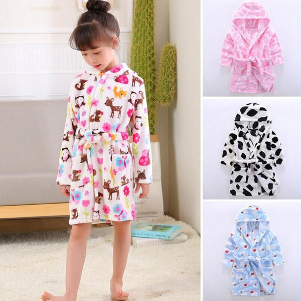 Pajamas Sleepwear Robes Kids Robes Flannel Nightgowns Lovely Animal Hooded Bath Robes Long Sleeve Baby Boy Bathrobe Child Clothing