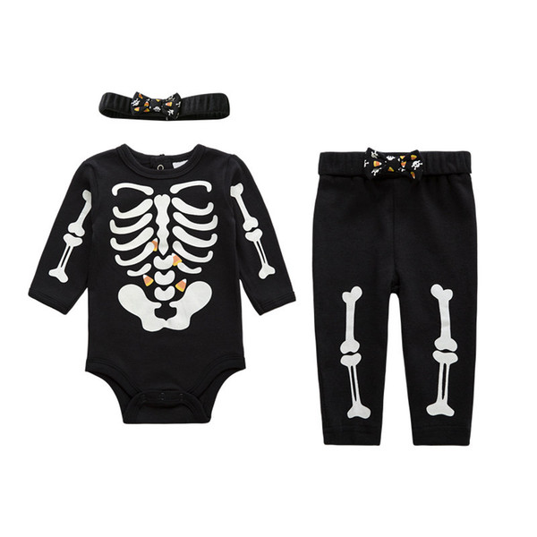 Unisex Baby Sleepwear Clothing Set Glow in the Dark Skeleton Pyjamas Set 3 Pcs Autumn Winter Style