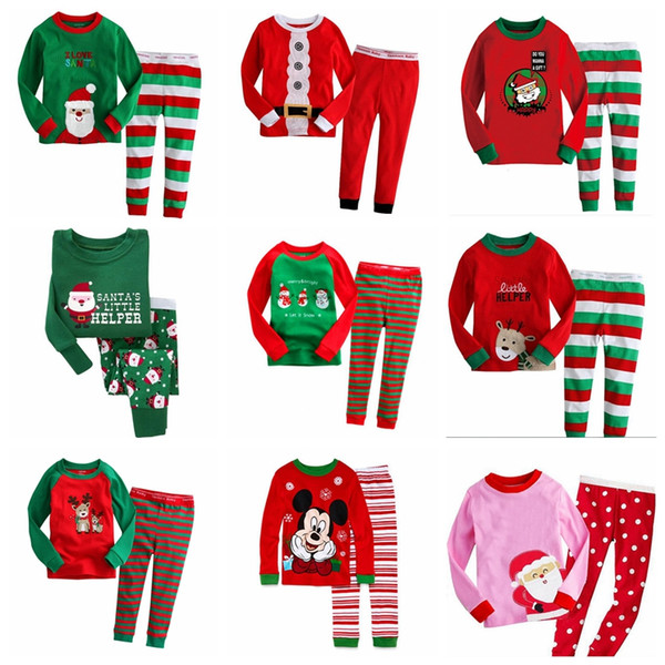 2Pcs Kids Boys Girls Santa Claus Christmas Pjs Suit Outfit Set Children Kid Xmas Nightwear Pajamas Sleepwear Tracksuit Clothes