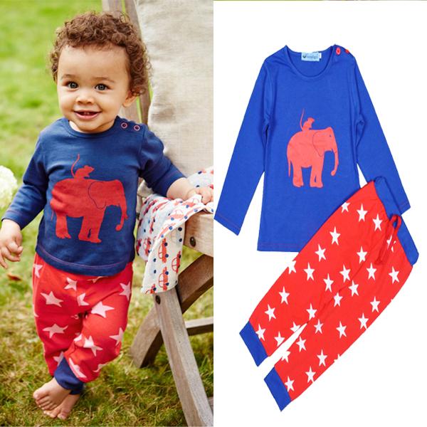 Retail Elephant Kids Pajamas Sets 2016 Cartoon Mouse Printed Long Sleeve T-shirts + Star Pants 2pcs Set Boys Girls pyjamas Children Clothes