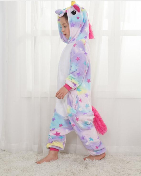 Stars Unicorn Pajamas For Children Winter Cute Animal Flannel Hoodie Pyjama Kid Sleepwear Pajama Unicornio Y18102908