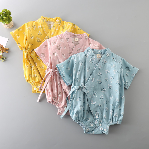 Fashion new baby pajamas cotton printed high quality newborn kimono short-sleeved smock climbing