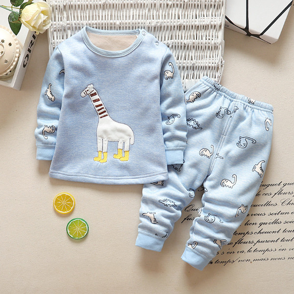 good qulaity autumn girls boys pajamas 2pcs suit fashion cotton fleece t-shirt+pants outfits for kids casual sleepwear baby clothing