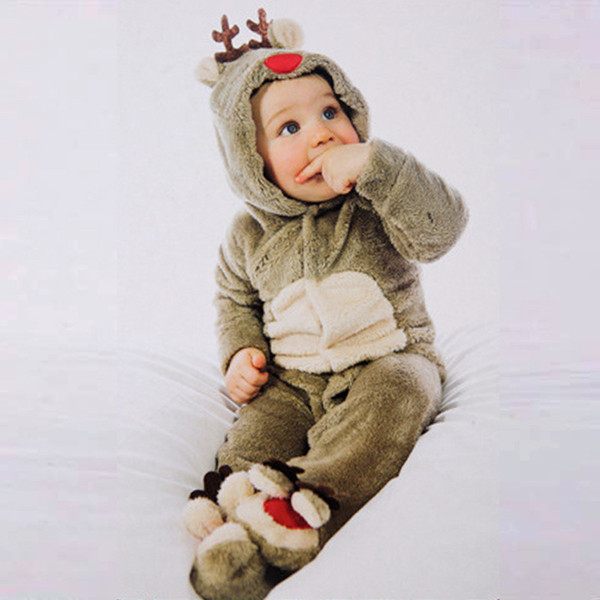 Christmas new baby jumpsuit autumn and winter pajamas baby elk coral fleece climbing suit