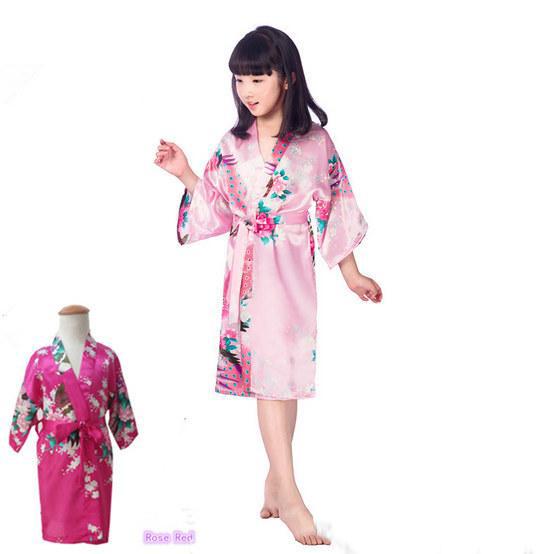 Kids Robe Satin Small Children Kimono Robes Bridesmaid Gift Flower Girl Dress Silk Bathrobe Nightgown Kimono robe 7 Sizes LC416-2