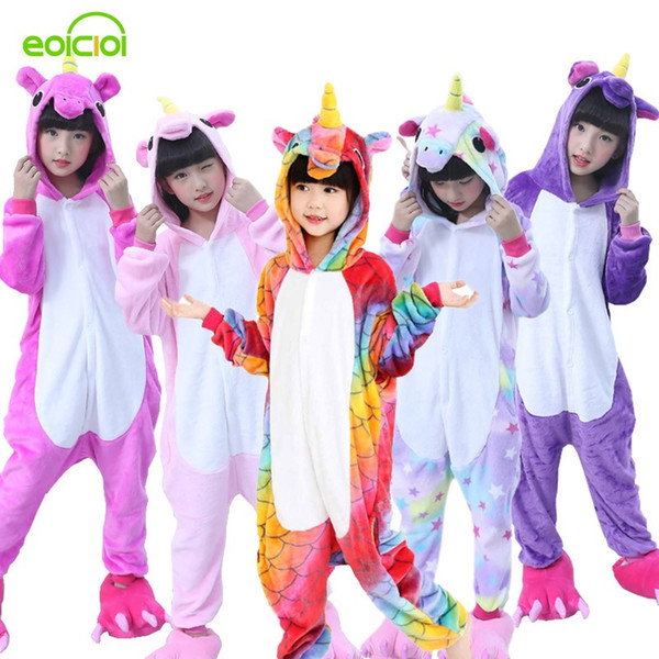 Flannel winter Pegasus christmas pajamas pink unicorn pajamas for girls cartoon animals Hooded sleepwear onesie Boy pyjamas kids