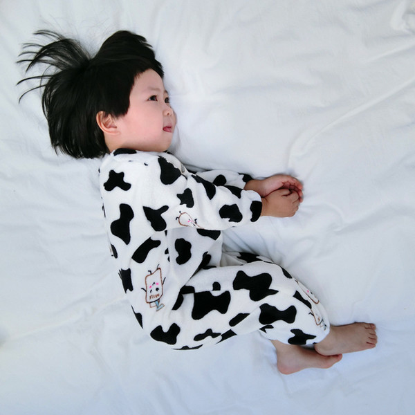 New winter children's clothes baby cow household clothes boys and girls thick pajamas cartoon household crawl clothes