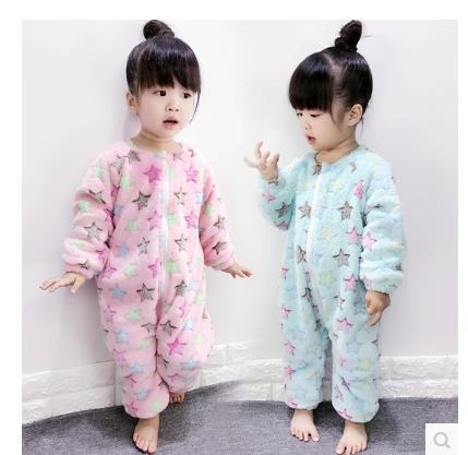 Children pajamas men and women sleeping bags coral velvet autumn and winter baby clothes little girls home clothes