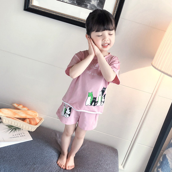 Children's pajamas boys cotton summer short-sleeved thin section children's girls pajamas summer children's clothing suits