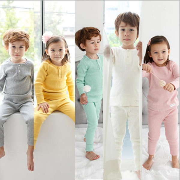 Baby Pajams Kids Cotton Long Sleeve Clothing Sets Boys Solid Tops Pants Outfits Girls T Shirts Trousers Suits Winter Sleepwear K4