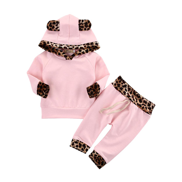 cute baby sweatshirt pants pajamas set leopard sleepwear set for 6-24month baby newborn infant outdoor hooded clothes set