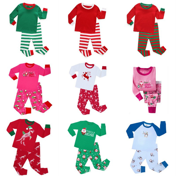 Kids Christmas Pajamas Long Sleeves Boys Girls Red Stripes Pyjamas Children Winter Sleepwear Nightwear Sets New Autumn