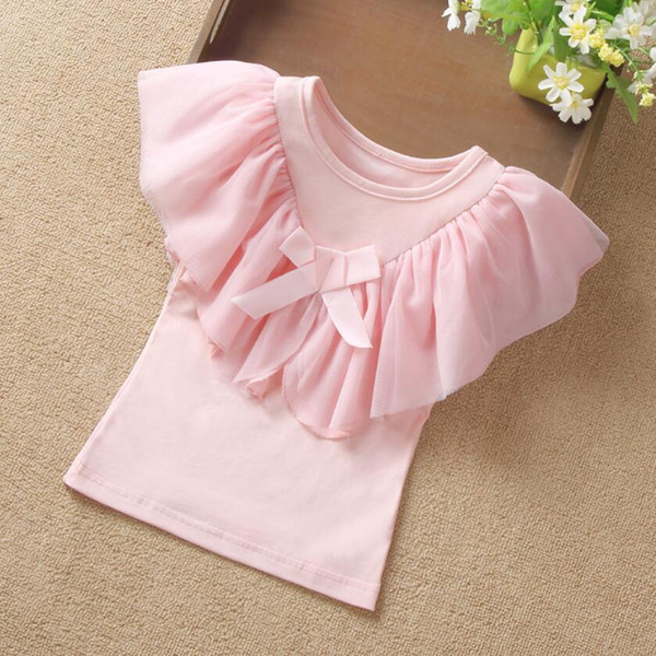 Summer Girls Blouse Kids Shirts Short Sleeve White Yellow Ruffles School Girl Tops Baby Toddler Teen Children's Clothing JW3824A T200229