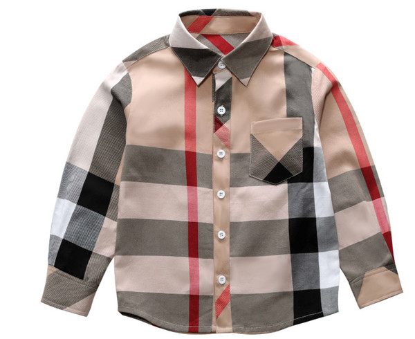 3T-8T Wholesale and retail Hot sale Fashion boy clothes Spring new long sleeve big plaid tshirt brand pattern lapel boy shirt