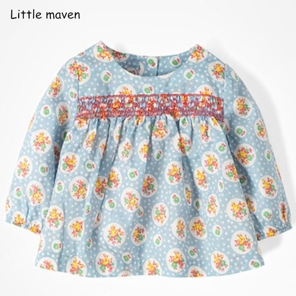 Little maven children brand baby girl clothes designer girls cotton tops flower print fold t shirt 2-7T