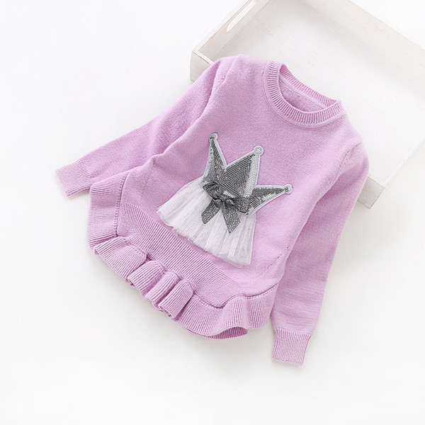 2017 new children's clothing sweater girls Korean round neckline children's lotus leaf jumper 8829 free shipping