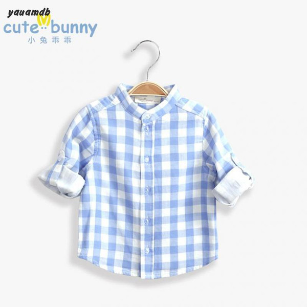 Wholesale-boys shirt 2016new arrive Spring/Autumn brand clothing Cotton long sleeves baby Leisure collar grid joker shirts Y 59