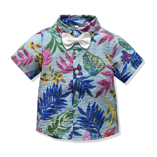 New Boys Flower Shirt Children's Lapel Short Cardigan Hawaiian Style Kids Clothing Free Shipping Designer LOGO Shirts