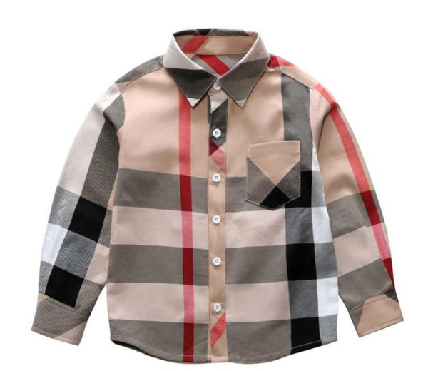 3-8 Years Boy Shirt Clothes Autumn Kids designer long sleeve plaid tshirt brand pattern lapel Fashion Cotton classic Plaid Tops Boys Shirt