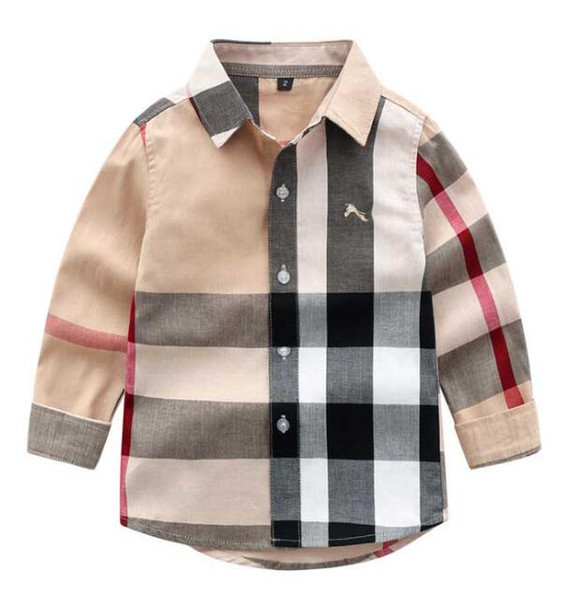 2020 Spring Autumn Boys Shirt Casual Turn-Down Collar Full Sleeve Plaid Children's Shirts Cotton Kids Baby clothing For 2-7 Years