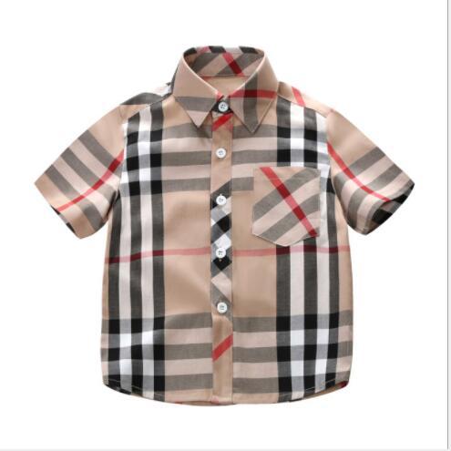 A new summer style boy's Lapel plaid shirt fashion pure cotton baby short sleeve shirt wholesale and direct sales